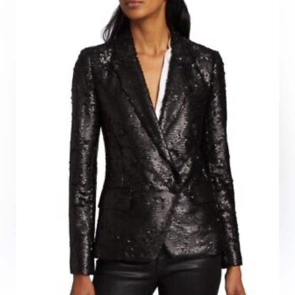 L'Agence Black Sequin Kenzie Double Breasted Blazer Jacket - Picture 1 of 9